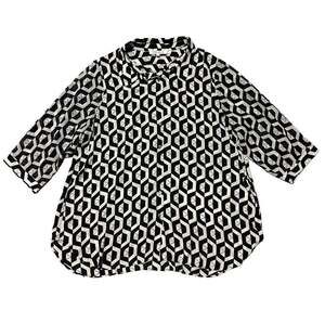 Rose & Olive Geometric Blouse Size 1X Black White Button Front